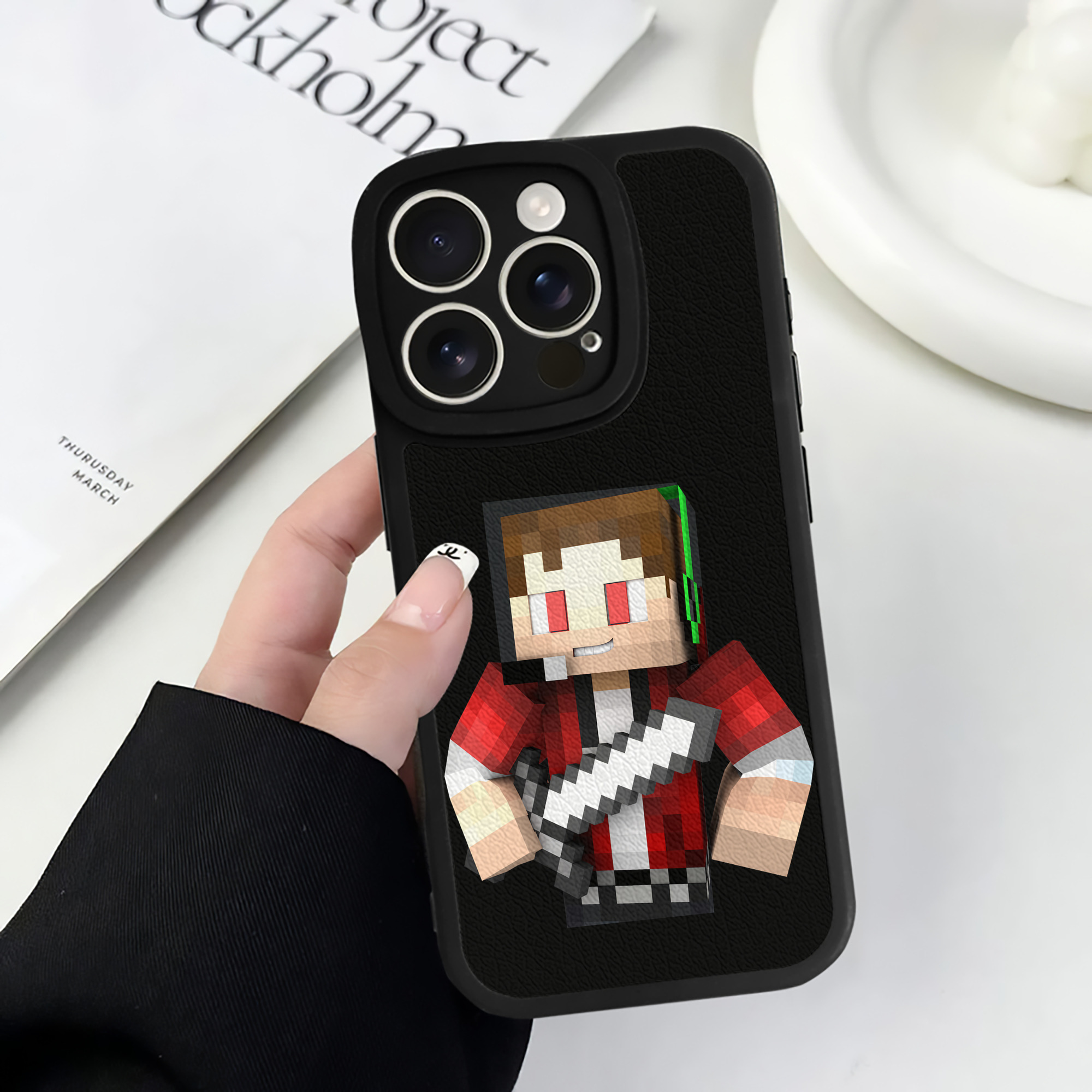 （画像用） マインクラフト ブロックの世界 Minecraft MC Block world 【iPhone 16シリーズ対応】シリコンスマホケース（レザー調） 材質：シリコン